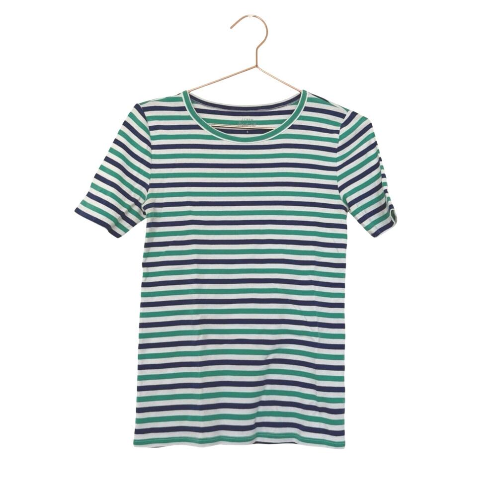 J. Crew Striped Crewneck Tee in Navy, Green & White perfect fit